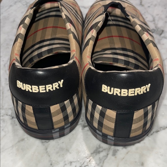 Burberry Beige and Black Plaid Slip-Ons